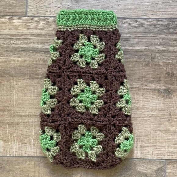 Hand Crafted Other - Dog Sweater XS Green Brown Crochet Handmade Granny Chihuahua, Yorkie, Teacup